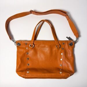 Hammitt Los Angeles The Daniel Orange Pebbled Leather Studded Tote Crossbody
